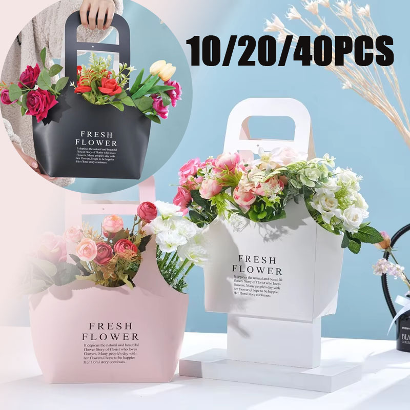 Flower Wrap Kraft - ถุงกระดาษคราฟท์ลายดอกไม้ ขนาดเดียว 10-40 ชิ้น กันน้ำ ระบายอากาศได้ดี