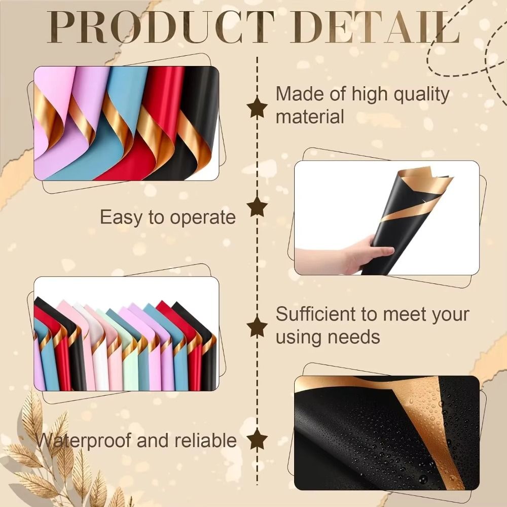 Flower Wrap Kraft - กระดาษห่อดอกไม้กันน้ำ 20 ชิ้น แบบสองด้านสีทอง สำหรับห่อช่อดอกไม้ DIY