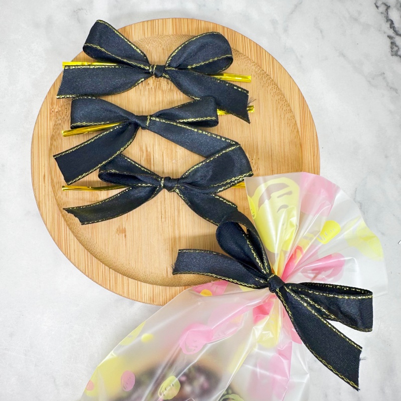 Ribbon Wired Satin - โบว์ริบบิ้นผ้าซาตินสีดำ 20 ชิ้น พร้อมสายรัด สำหรับงานฝีมือ บรรจุภัณฑ์ของขวัญ