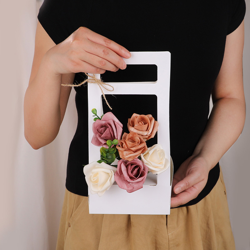 Flower Wrap Kraft - 3/5 ชิ้นมือถือดอกไม้กล่องกระดาษคราฟท์ Rose ดอกไม้ช่อดอกไม้ตะกร้างานแต่งงานวันเกิดห่อของขวัญกล่องบรรจุภัณฑ์ตกแต่งบ้าน