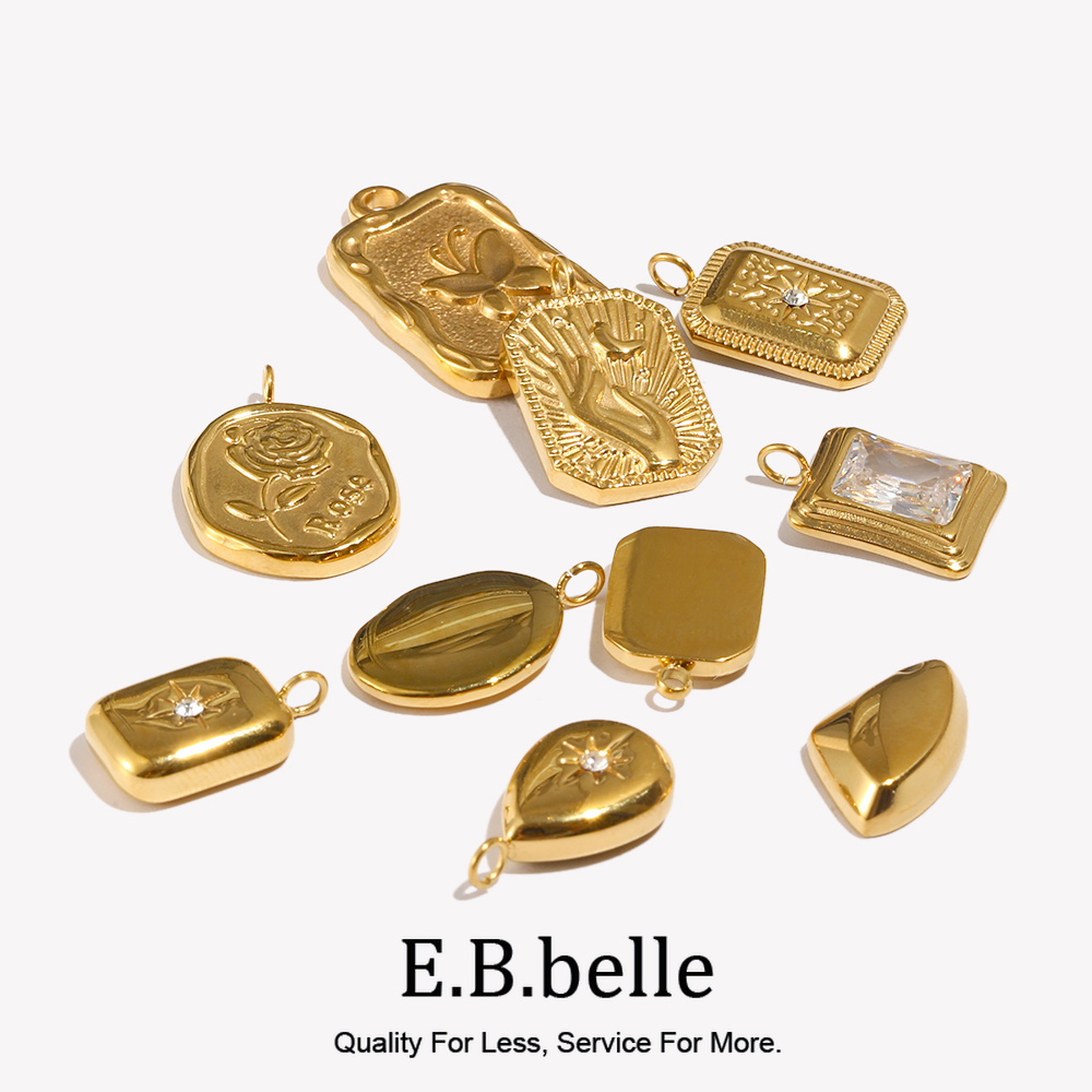 B&J Florist Supply Nyc - E.B.belle ดอกไม้เพทายสแควร์รูปไข่จี้ Charm สแตนเลส 18K Gold