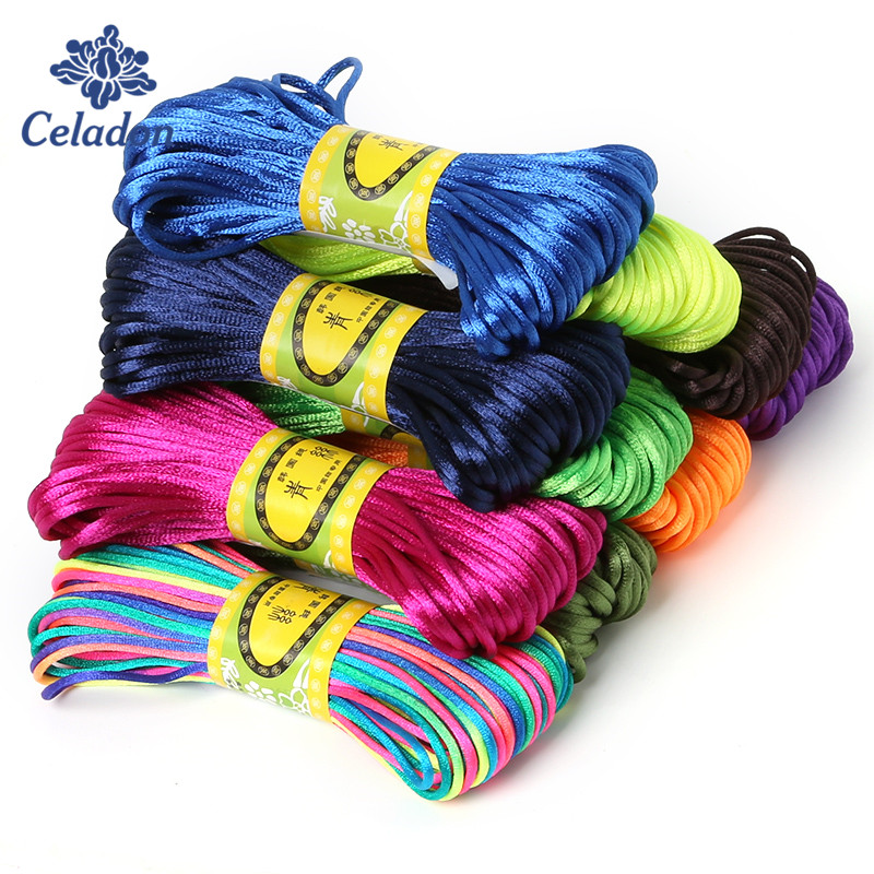 Ribbon Wired Satin - สายผ้าซาตินเนื้อนิ่ม2มม. 20เมตรสายมาโครเม่ไนลอน kumihimo สำหรับสร้อยข้อมือชาวจีนแบบ DIY สร้อยคอการค้นหาเครื่องประดับ