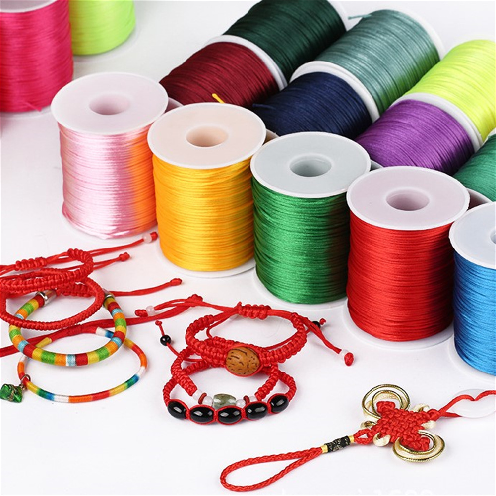 Ribbon Wired Satin - เชือก1มม. 50เมตร/ม้วนสายไนล่อนโพลีเอสเตอร์สายเชือกเงื่อนจีนอุปกรณ์ทำเครื่องประดับกำไล DIY