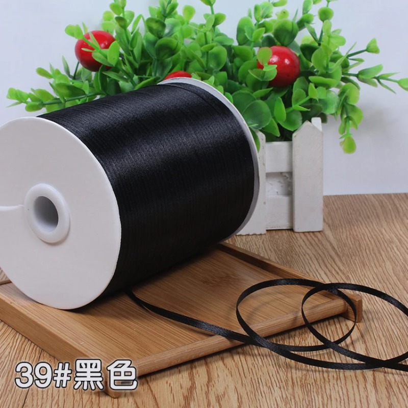 Ribbon Wired Satin - (10 เมตร/ม้วน) ริบบิ้นผ้าซาตินสีดำหน้าเดียวขนาด 1/8 นิ้ว (3
